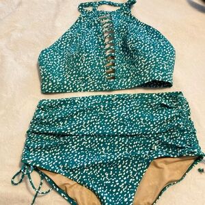 Beautiful plus size teal two-piece swimsuit